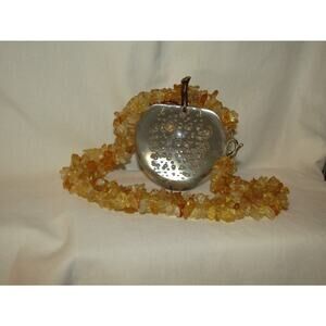 NATURAL CITRINE GEMSTONE 925 SILVER PLATED CHIP NECKLACE 17 2/3"